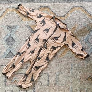 Kickee pants, giraffe play suit, peach, 6-9 mos